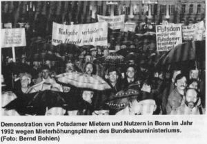 Bonn hilft bei der Organisation einer Protestkundgebung der Brandenburger Mieter in Bonn 1992
